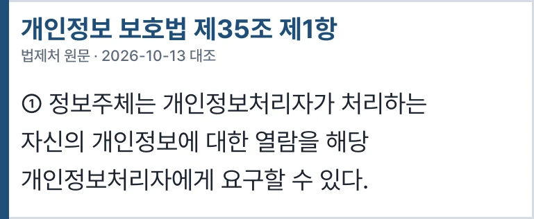 개인정보 보호법 제35조 제1항