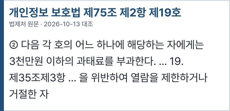 개인정보 보호법 제75조 제2항 제19호
