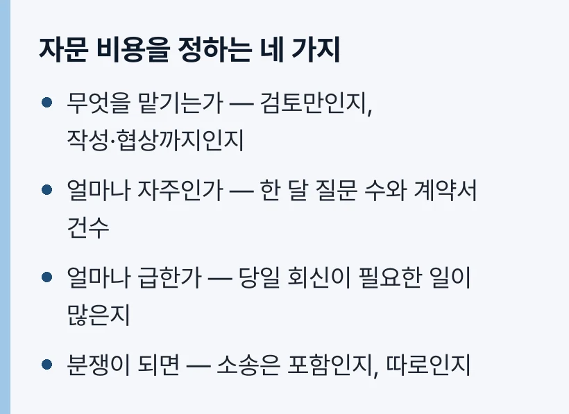 자문 비용을 정하는 네 가지